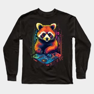 Cosmic Red Panda Mixmaster: DJ of Celestial Beats Long Sleeve T-Shirt